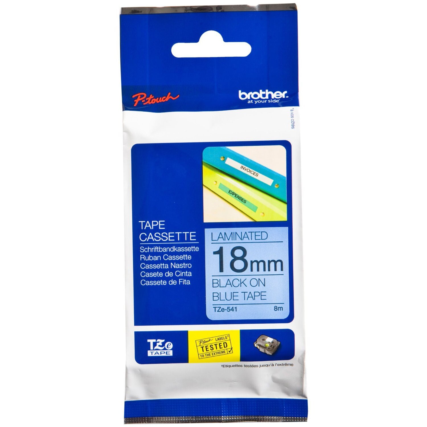 Brother TZE541 TZE-541 Banda laminata negru pe albastru, 18mm/8m, 4977766686501