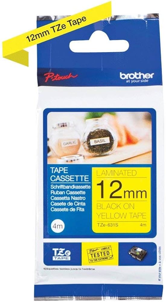 Brother TZE631S TZE-631S Banda laminata, negru pe galben, 12mm/4m, 4977766736640