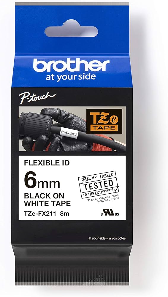 Brother TZEFX211 TZE-FX211 Banda laminata flexibila negru pe alb, 6mm/8m, 4977766692960