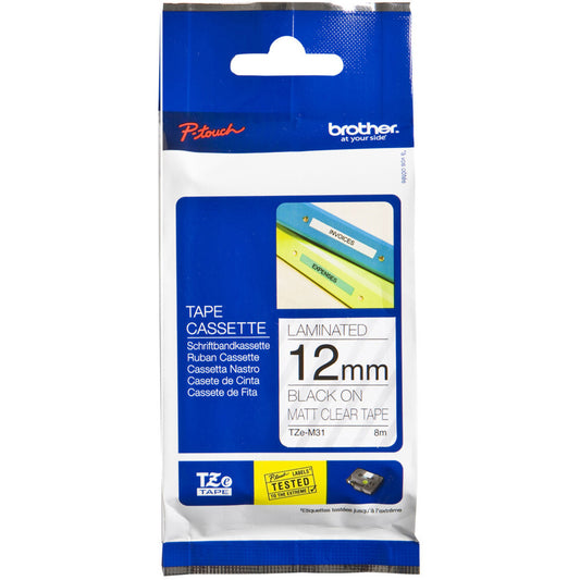 Brother TZEM31 TZE-M31 Banda laminata negru pe transparent mata, 12mm/8m, 4977766691383