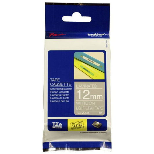 Brother TZEMQL35 TZE-MQL35 Banda laminata alb pe gri mat, 12mm/5m, 4977766698627