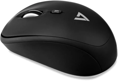 V7 MW100-1E Wireless Mobile Optical Mouse, 4-Button, 1000/1600dpi, USB, Black, 662919100990