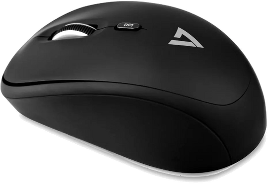 V7 MW100-1E Wireless Mobile Optical Mouse, 4-Button, 1000/1600dpi, USB, Black, 662919100990