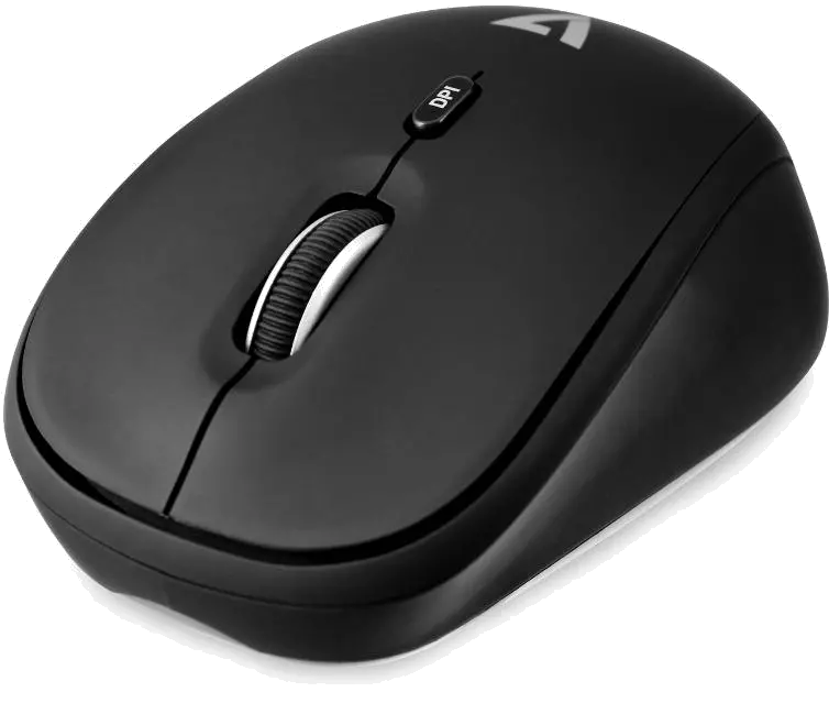 V7 MW100-1E Wireless Mobile Optical Mouse, 4-Button, 1000/1600dpi, USB, Black, 662919100990