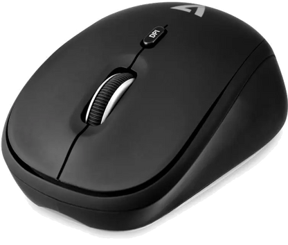 V7 MW100-1E Wireless Mobile Optical Mouse, 4-Button, 1000/1600dpi, USB, Black, 662919100990