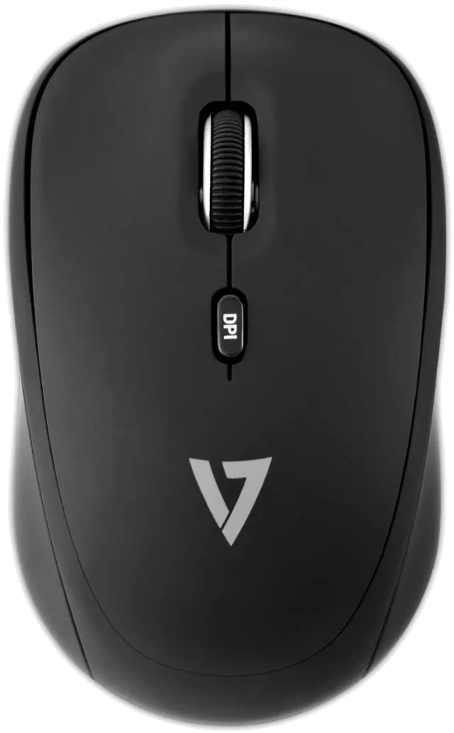 V7 MW100-1E Wireless Mobile Optical Mouse, 4-Button, 1000/1600dpi, USB, Black, 662919100990