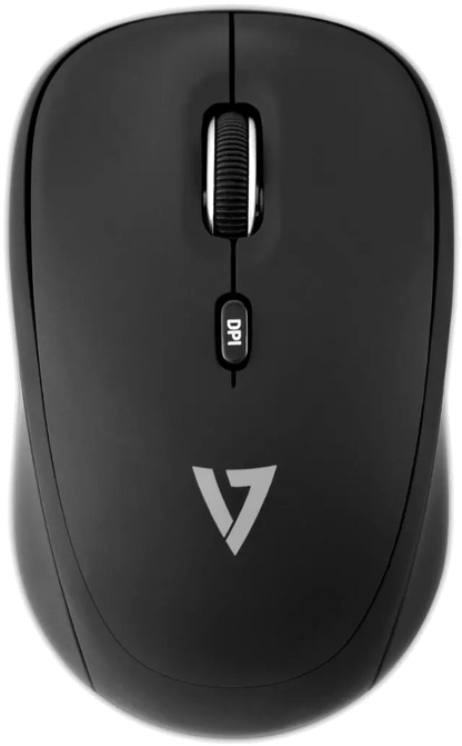 V7 MW100-1E Wireless Mobile Optical Mouse, 4-Button, 1000/1600dpi, USB, Black, 662919100990