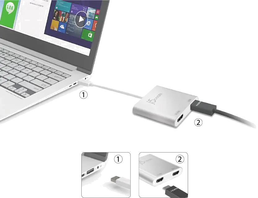 j5create JUA365-N Adaptor multi-monitor USB 3.0 catre 2 x HDMI, 4712795081251