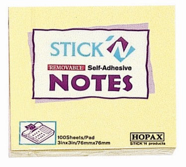 Hopax HO-21007 Notes adeziv 76x76 mm, 100 file/set galben pastel, 4712759210079 5903813000203