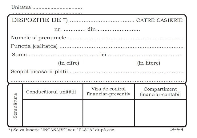 Office 14-4-4 Dispozitie de Plata Casierie, 100 file(14-4-4)