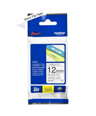 Brother TZE231 TZE-231 Banda laminata negru pe alb, 12mm/8m, 4977766685177 4977766685191