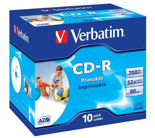 Verbatim 43325 CD-R 700MB, 52x, DataLifePlus, Printable, Jewel/Slim Case, 023942433248